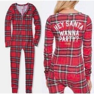 PINK Victoria's Secret Red Plaid Pajama Onesie